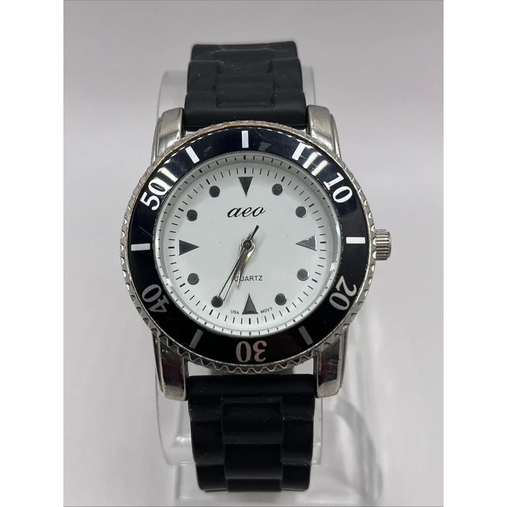 American‎ Eagle Outfitters Women's Quartz Watch Black Silicone Band- New Battery